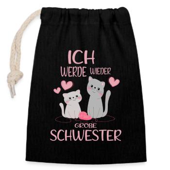 Bald Wieder Große Schwester Verkünden Katzen - Verschließbarer Geschenkbeutel aus Baumwolle (14x20cm) - Schwarz - Vorne