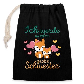Soon Big Sister Again Announce Foxes Animals - Closable cotton gift bag (14x20cm) - black - Front