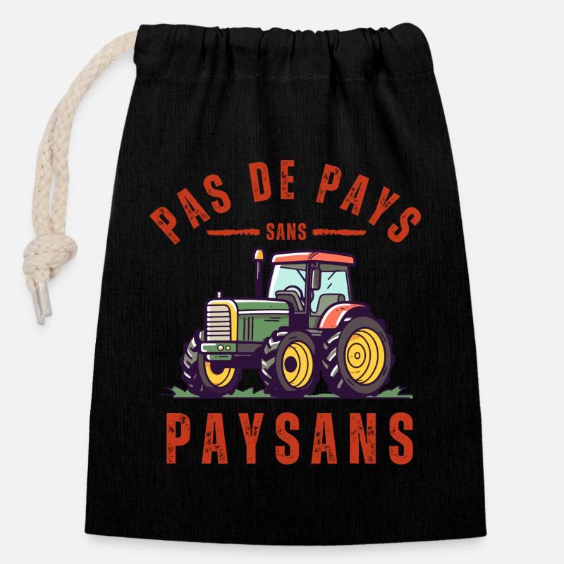 Pas de pays sans paysans - Sac cadeau en coton avec cordon (14 x 20 cm) - noir