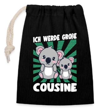 Bald Große Cousine Verkündung Koala Mädchen - Verschließbarer Geschenkbeutel aus Baumwolle (14x20cm) - Schwarz - Vorne