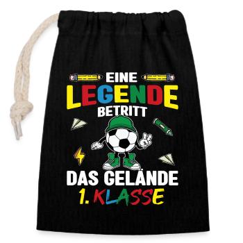 Bye Kindergarten Fußball Kita Abgänger Junge - Verschließbarer Geschenkbeutel aus Baumwolle (14x20cm) - Schwarz - Vorne