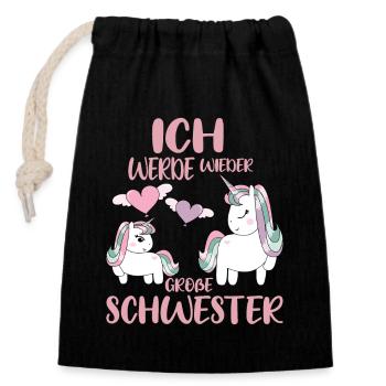 Soon again big sister announce unicorns - Closable cotton gift bag (14x20cm) - black - Front