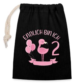 flamingo Geburtstagshirt Endlich 2 Jahre Mädchen - Verschließbarer Geschenkbeutel aus Baumwolle (14x20cm) - Schwarz - Vorne