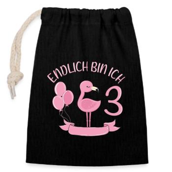 flamingo Geburtstagshirt Endlich 3 Jahre Mädchen - Verschließbarer Geschenkbeutel aus Baumwolle (14x20cm) - Schwarz - Vorne