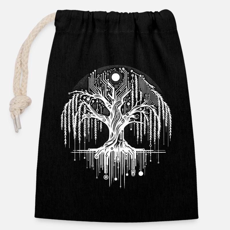 Conception de circuits numériques d’arbre de vie - Sac cadeau en coton avec cordon (14 x 20 cm) - noir