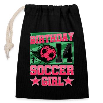 14th birthday Girl Soccer 14 Years Old Gifts - Closable cotton gift bag (14x20cm) - black - Front