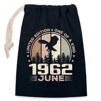 Incomparable depuis juin 1962, 62e Anniversaire - Sac cadeau en coton avec cordon (14 x 20 cm) - bleu marine - Devant