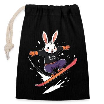 Lapin de snowboard - Sac cadeau en coton avec cordon (14 x 20 cm) - noir - Devant