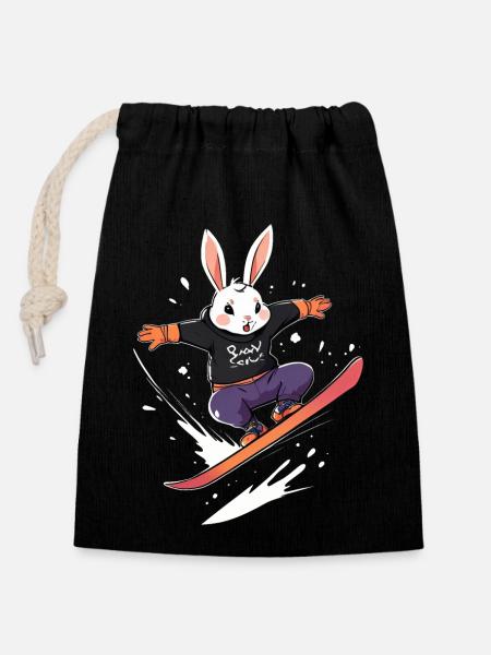 Snowboard-Hase - Verschließbarer Geschenkbeutel aus Baumwolle (14x20cm) - Schwarz