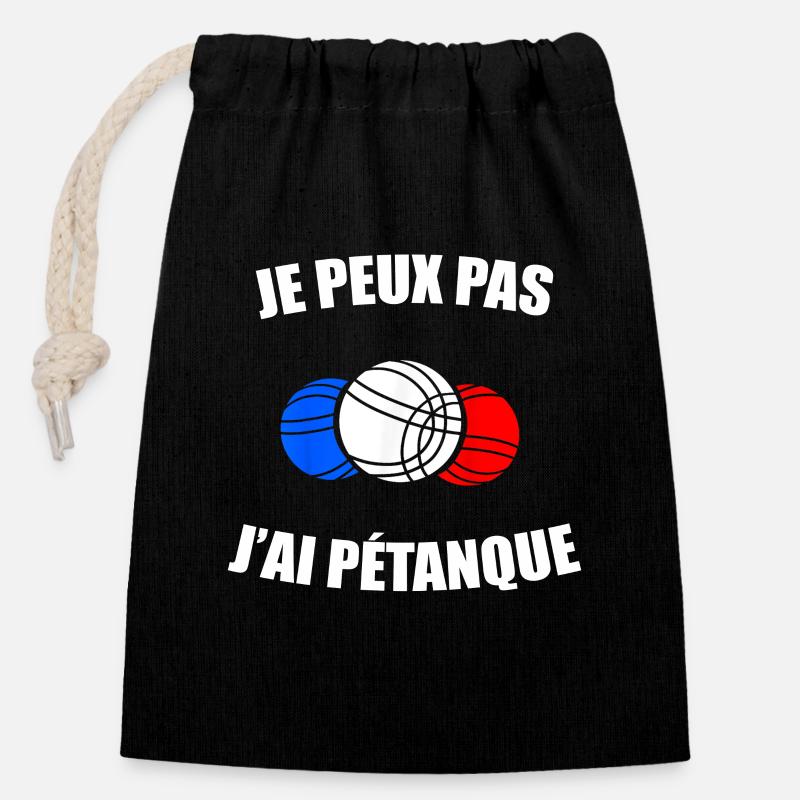 Je Peux pas j'ai les boules Boccia Boule Pétanque - Sac cadeau en coton avec cordon (14 x 20 cm) - noir