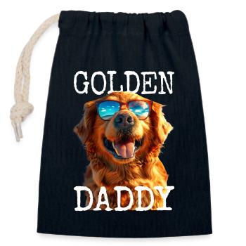 Golden Daddy Papa Père Fête des Pères Golden Retriever - Sac cadeau en coton avec cordon (14 x 20 cm) - bleu marine - Devant