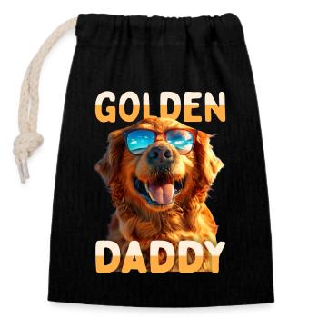 Golden Daddy Papa Père Fête des Pères Golden Retriever - Sac cadeau en coton avec cordon (14 x 20 cm) - noir - Devant
