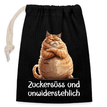 Katze Miezekatze Zuckersüss & Unwiderstehlich Miau - Verschließbarer Geschenkbeutel aus Baumwolle (14x20cm) - Schwarz - Vorne
