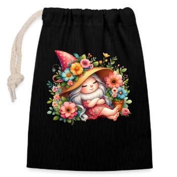 Garten Gnome - Verschließbarer Geschenkbeutel aus Baumwolle (14x20cm) - Schwarz - Vorne