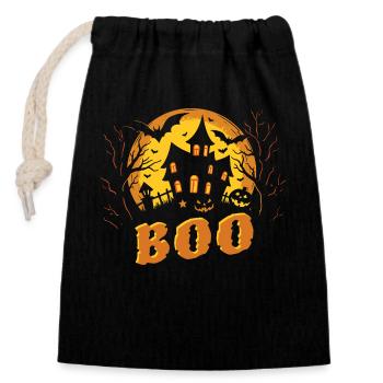 Halloween Geisterhaus - gruselig - Boo - Verschließbarer Geschenkbeutel aus Baumwolle (14x20cm) - Schwarz - Vorne