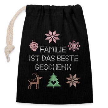 Familie ist das beste Geschenk - Verschließbarer Geschenkbeutel aus Baumwolle (14x20cm) - Schwarz - Vorne