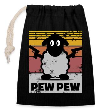 Schwarzes Schaf Pew Pew Vintage Design - Verschließbarer Geschenkbeutel aus Baumwolle (14x20cm) - Schwarz - Vorne