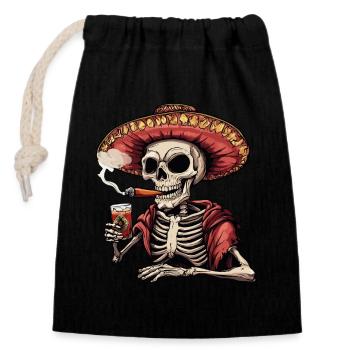 Skeleton Skull Skull Cigar Liquor - Closable cotton gift bag (14x20cm) - black - Front