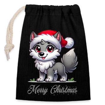 Wolf Merry Christmas - Closable cotton gift bag (14x20cm) - black - Front