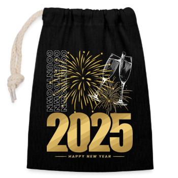 New Year 2025 - Closable cotton gift bag (14x20cm) - black - Front