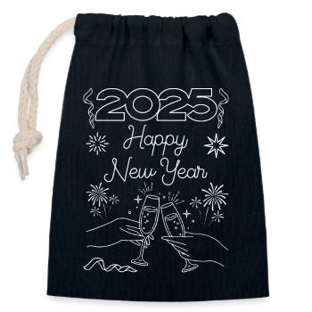 2025 Happy New Year - Verschließbarer Geschenkbeutel aus Baumwolle (14x20cm) - Navy - Vorne
