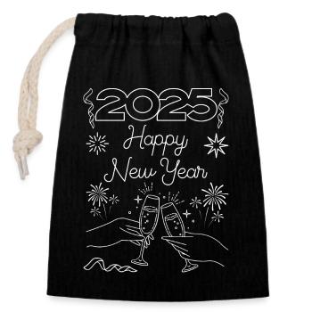 2025 Happy New Year - Closable cotton gift bag (14x20cm) - black - Front
