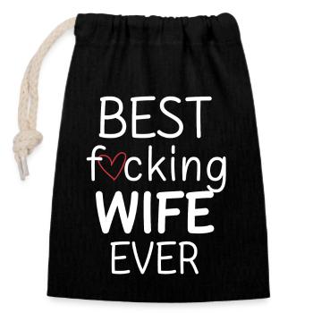 Best Wife Ever, Valentine's Day - Closable cotton gift bag (14x20cm) - black - Front