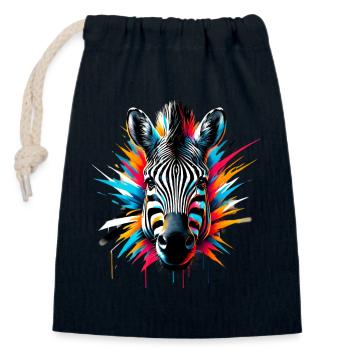 Zebra - Closable cotton gift bag (14x20cm) - navy - Front