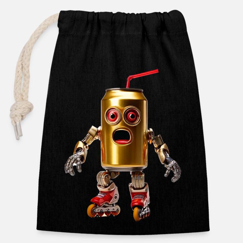 Beer can with straw - Closable cotton gift bag (14x20cm) - black