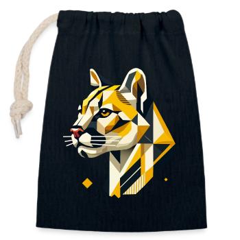 Geometric Strength – The Elegant Big Cat Head - Closable cotton gift bag (14x20cm) - navy - Front