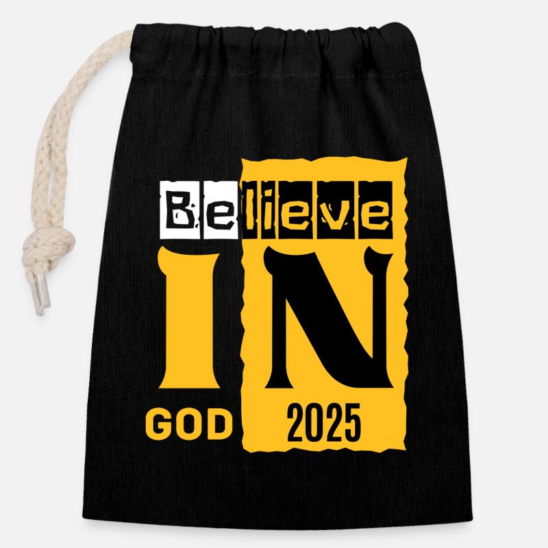 Graphique Croyant en Dieu 2026 - Sac cadeau en coton avec cordon (14 x 20 cm) - noir