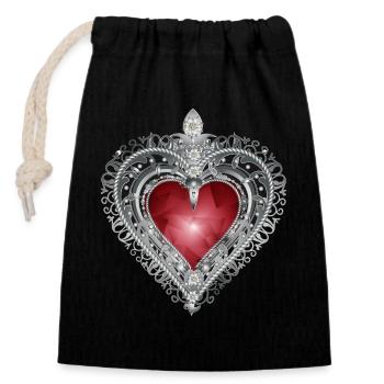 Broche traditionnelle avec motif bijou rouge - Sac cadeau en coton avec cordon (14 x 20 cm) - noir - Devant