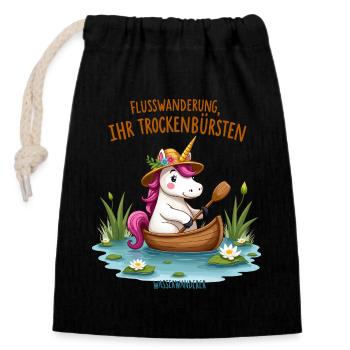 Excursion en canoë Licorne - Sac cadeau en coton avec cordon (14 x 20 cm) - noir - Devant
