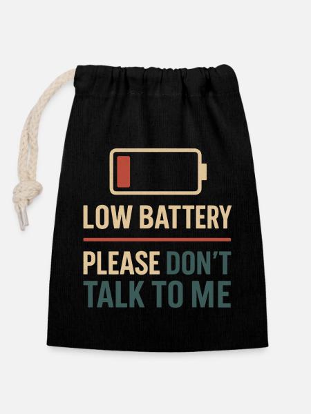 Low Battery - Verschließbarer Geschenkbeutel aus Baumwolle (14x20cm) - Schwarz