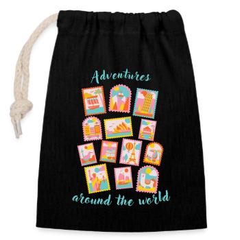 Adventures around the world - Stamps - Closable cotton gift bag (14x20cm) - black - Front