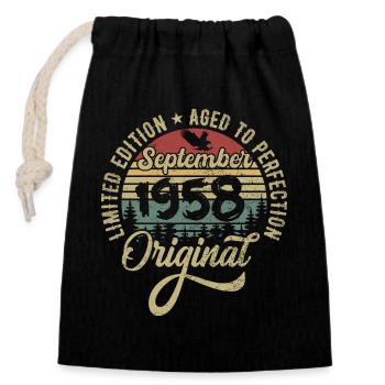 67e anniversaire Septembre 1958 - 67 ans - Sac cadeau en coton avec cordon (14 x 20 cm) - noir - Devant
