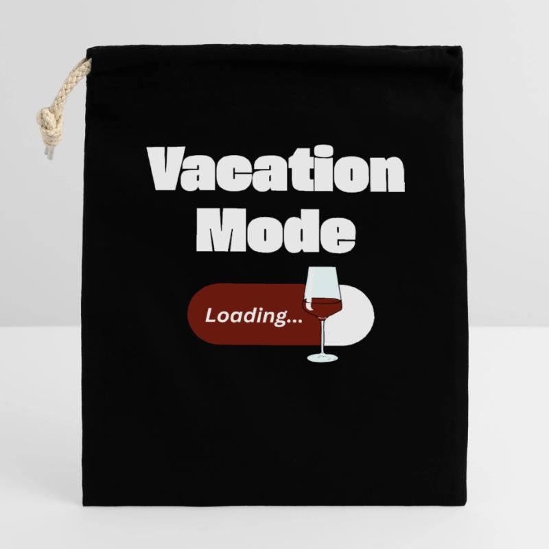 Vacation Mode On – Wine with Loading Bar (light) Closable cotton gift bag (14x20cm)