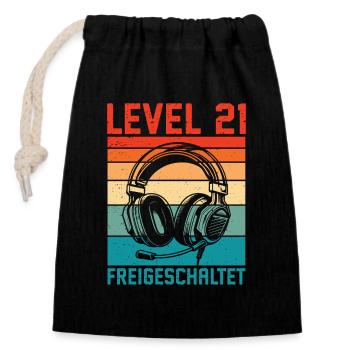 21e anniversaire Homme Gamer Niveau 21 débloqué - Sac cadeau en coton avec cordon (14 x 20 cm) - noir - Devant