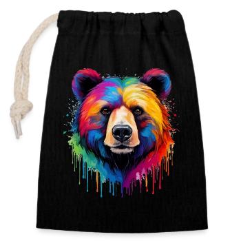 Ours aux couleurs de l’arc-en-ciel - Sac cadeau en coton avec cordon (14 x 20 cm) - noir - Devant