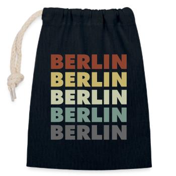 Berlin - Allemagne - Deutschland - Lettrage - Sac cadeau en coton avec cordon (14 x 20 cm) - bleu marine - Devant