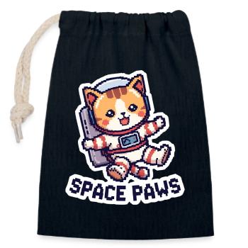 Space Paws – Pixel Cat in Space - Closable cotton gift bag (14x20cm) - navy - Front