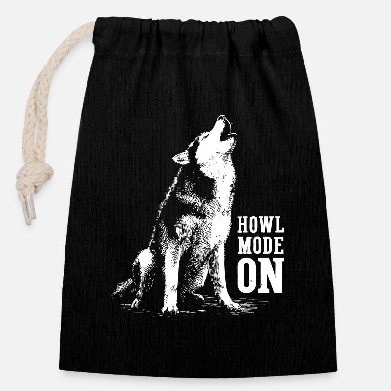 Husky heult den Mond an | Howl Mode On - Verschließbarer Geschenkbeutel aus Baumwolle (14x20cm) - Schwarz