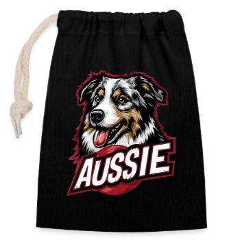 Aussie Dog Design – Australian Shepherd Fan - Closable cotton gift bag (14x20cm) - black - Front