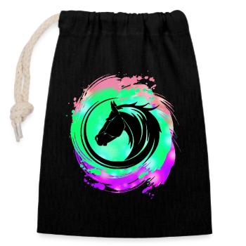 Horse Head Neon Circuit - Closable cotton gift bag (14x20cm) - black - Front
