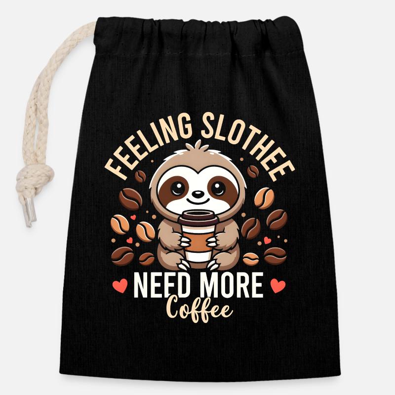 Feeling Slothee Need More Coffee Sloth  - Closable cotton gift bag (14x20cm) - black
