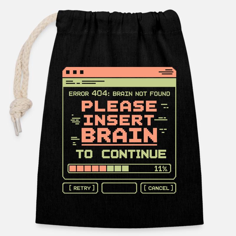 Error 404 Brain Not Found Pixel Design - Closable cotton gift bag (14x20cm) - black