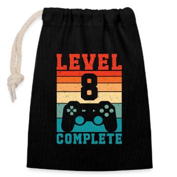 8. Geburtstag Level 8 Complete 8 Jahre Gamer  - Verschließbarer Geschenkbeutel aus Baumwolle (14x20cm) - Schwarz - Vorne