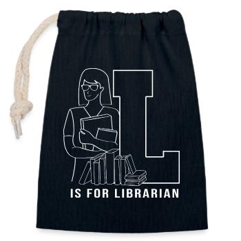 Bookworm Library Reading - Closable cotton gift bag (14x20cm) - navy - Front