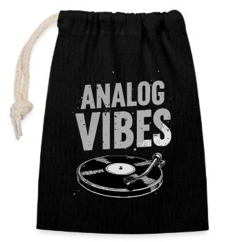 Analog Vibes – Vinyl Turntable Motif - Closable cotton gift bag (14x20cm) - black - Front