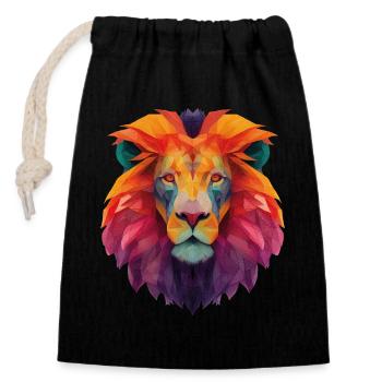 Lion - Closable cotton gift bag (14x20cm) - black - Front